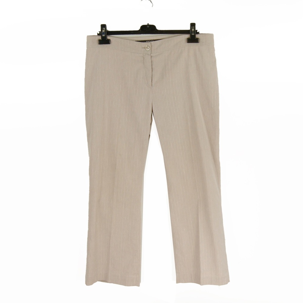 Vintage 2000s Escada Grey Taupe Pinstripe Wide Leg Linen Trouser Pants